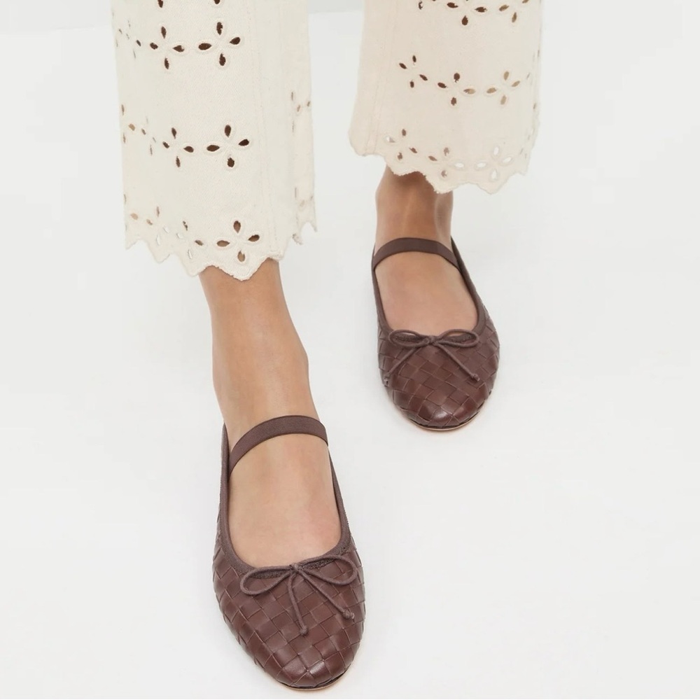 Loeffler Randall Leonie Woven Leather Ballerina  Bow Flat Expresso Size 10